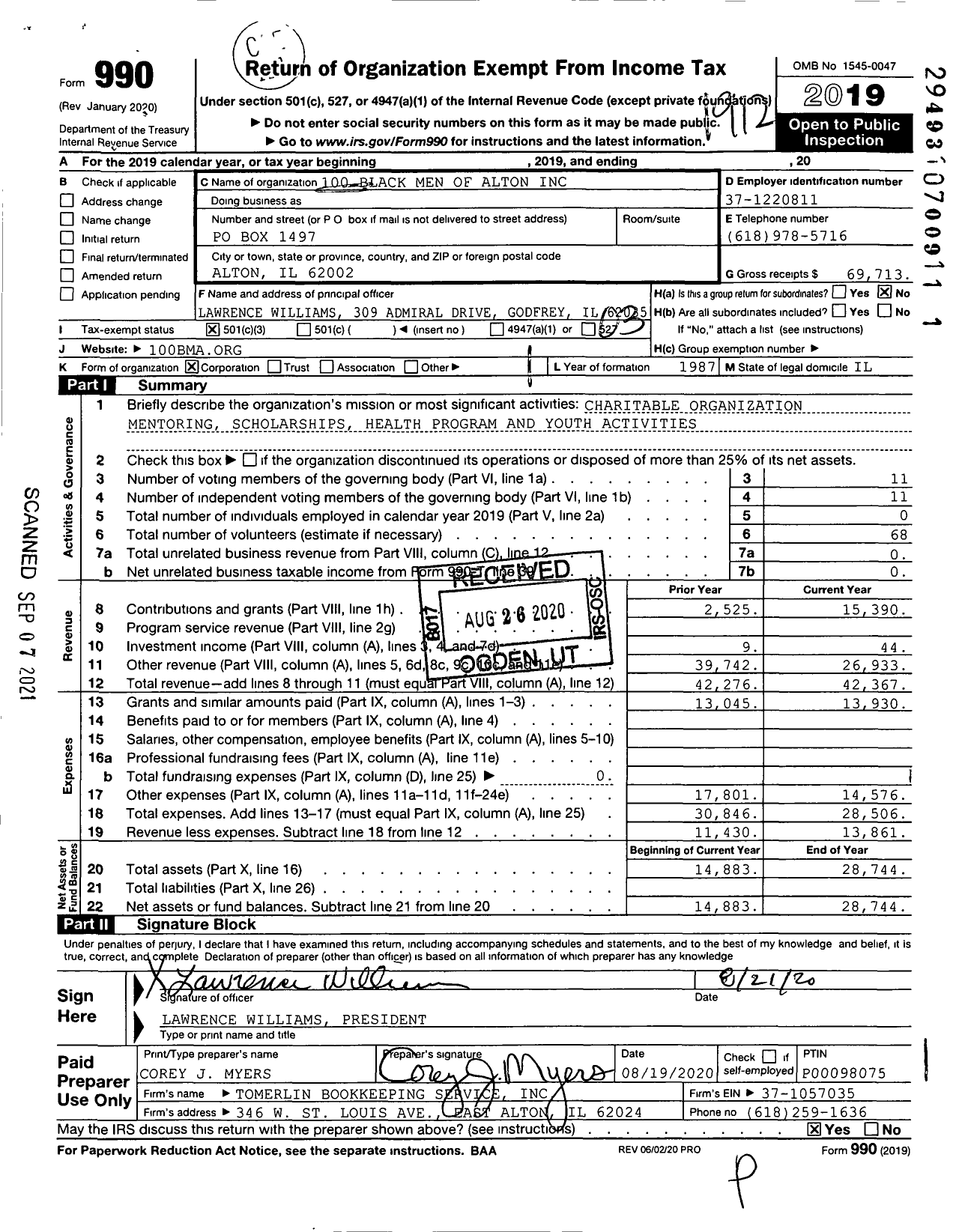 Image of first page of 2019 Form 990 for 100 Black Men of Southern Illinois