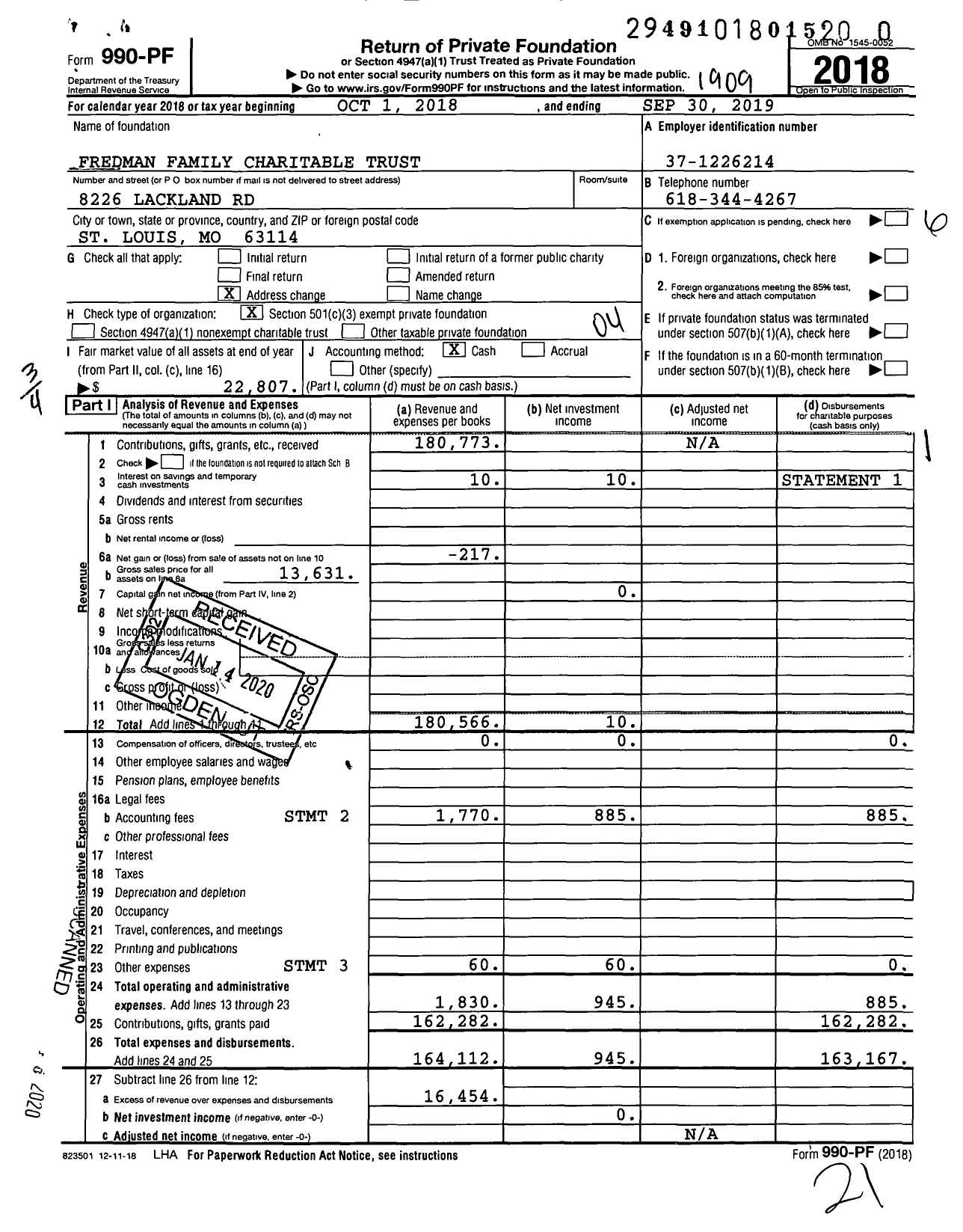 Image of first page of 2018 Form 990PR for Fredman Family Charitable Trust