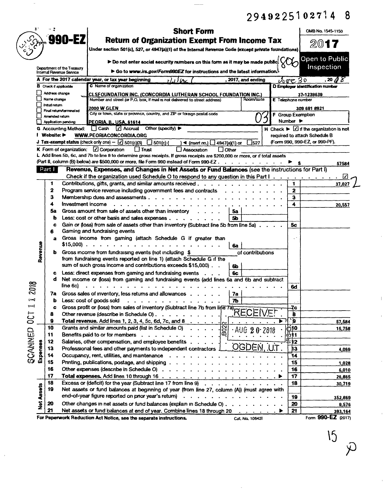 Image of first page of 2017 Form 990EZ for CLS Foundation