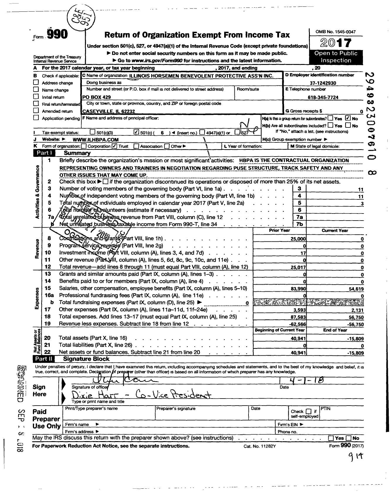 Image of first page of 2017 Form 990O for Illinois Horsemen Benevolent Protective Association