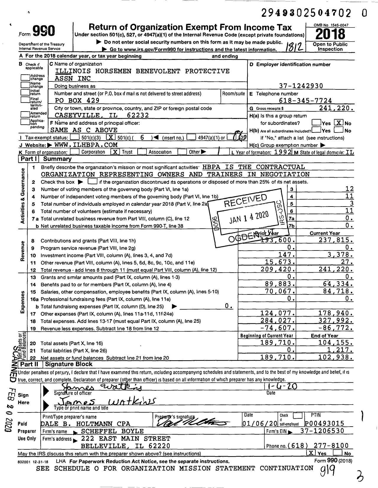 Image of first page of 2018 Form 990O for Illinois Horsemen Benevolent Protective Association