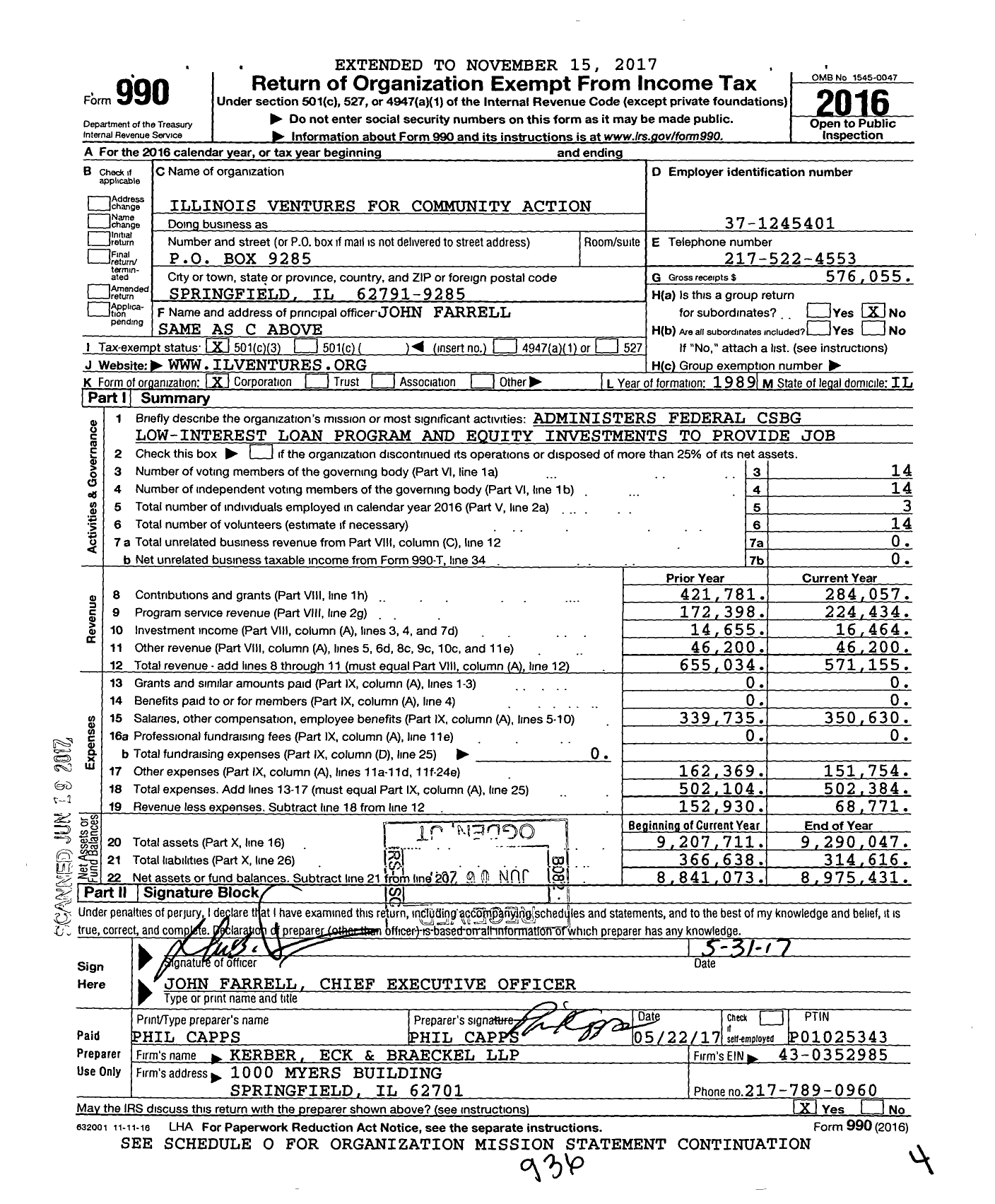 Image of first page of 2016 Form 990 for Illinois Ventures for Community Action