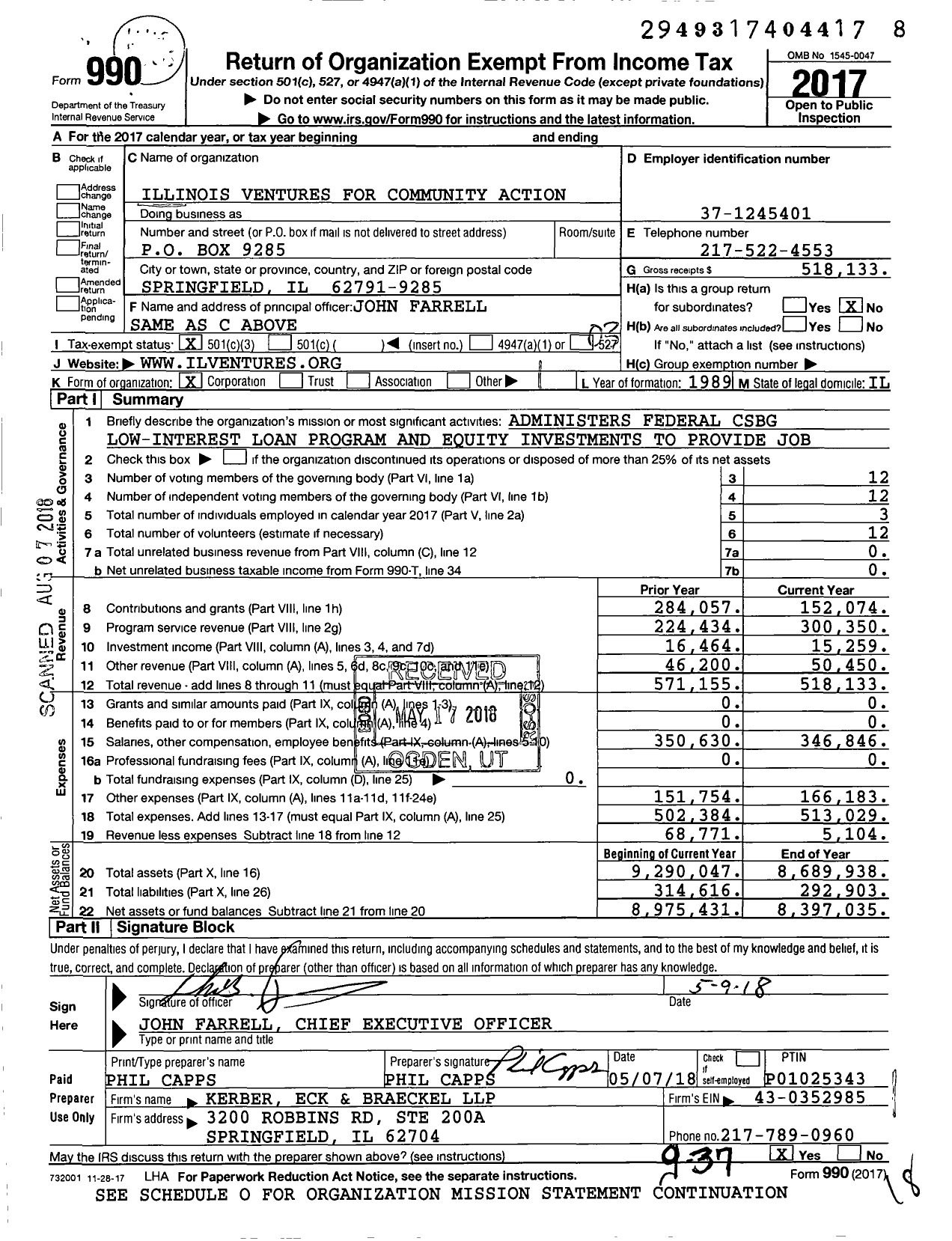 Image of first page of 2017 Form 990 for Illinois Ventures for Community Action