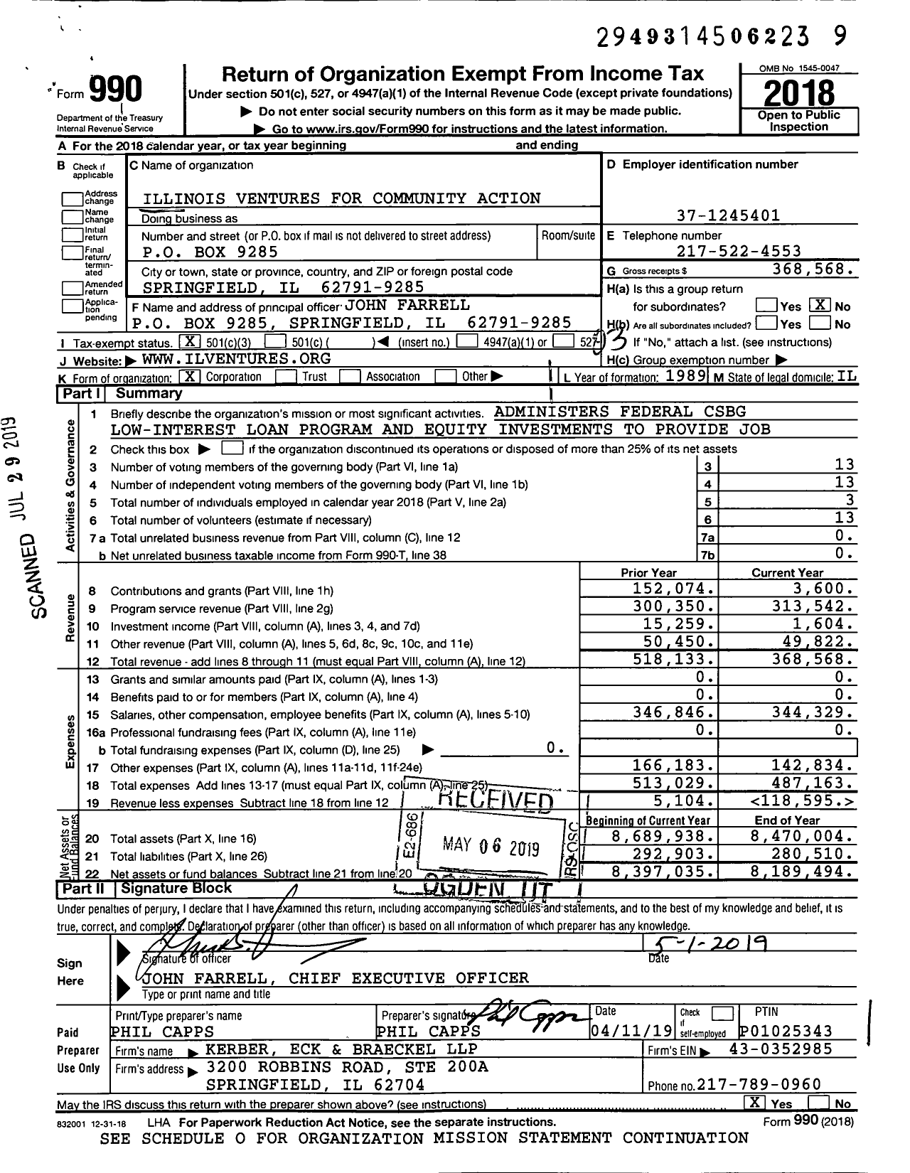 Image of first page of 2018 Form 990 for Illinois Ventures for Community Action
