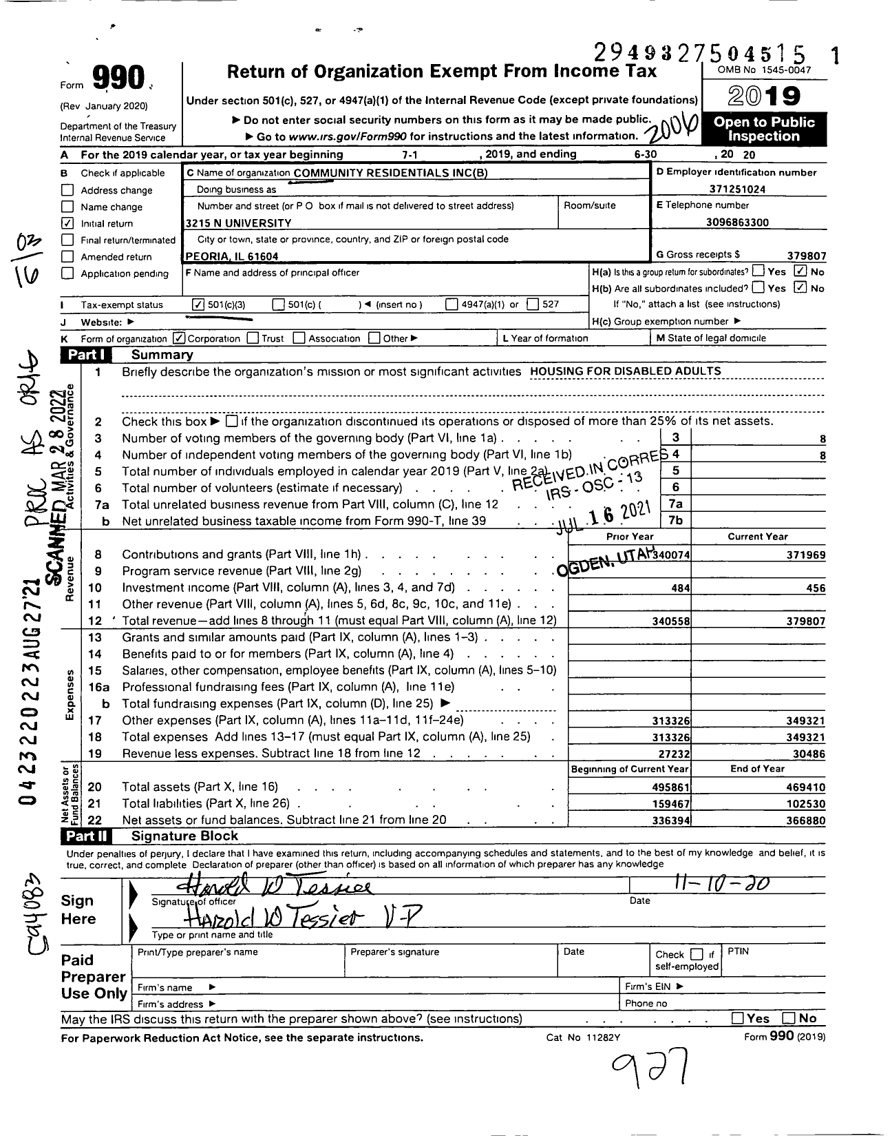 Image of first page of 2019 Form 990 for Community Workshop Residentials B An Il NFP Corporation