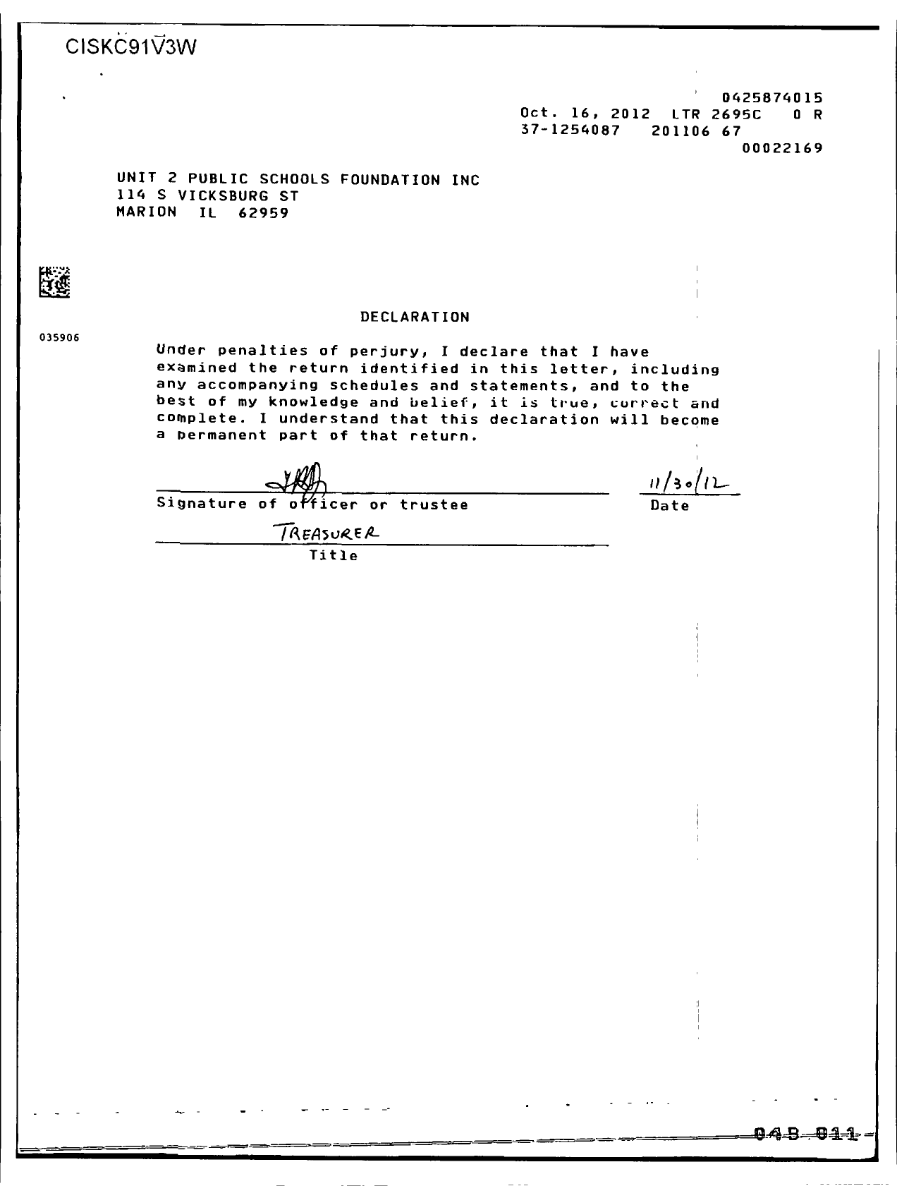 Image of first page of 2010 Form 990ER for Unit 2 Public Schools Foundation