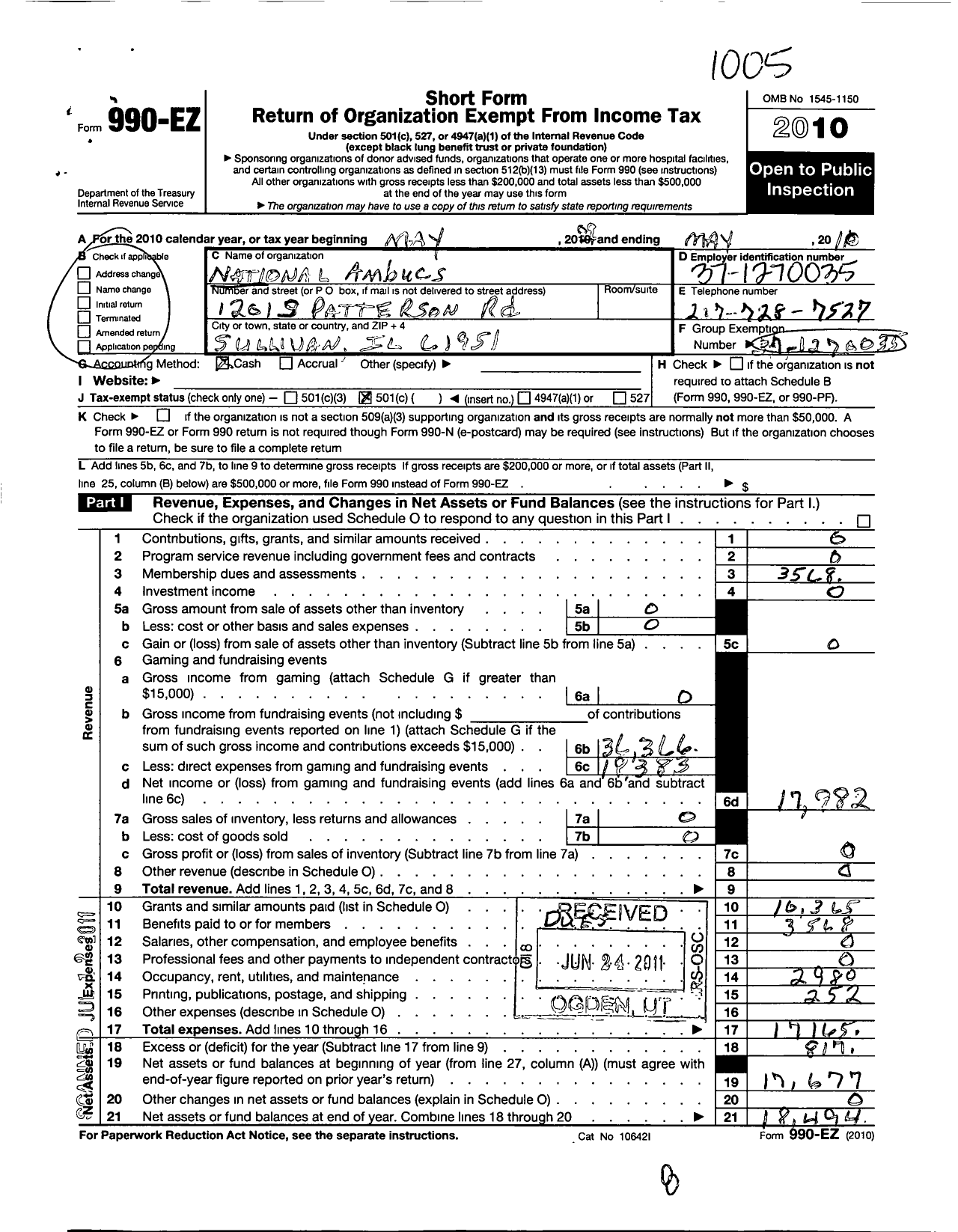 Image of first page of 2009 Form 990EO for National Ambucs / Sullivan Chapter