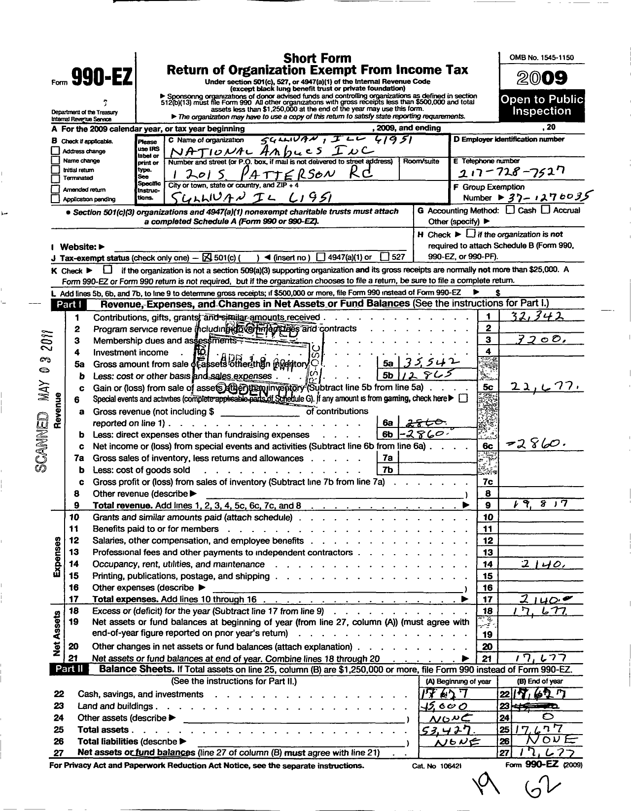 Image of first page of 2009 Form 990EO for National Ambucs / Sullivan Chapter