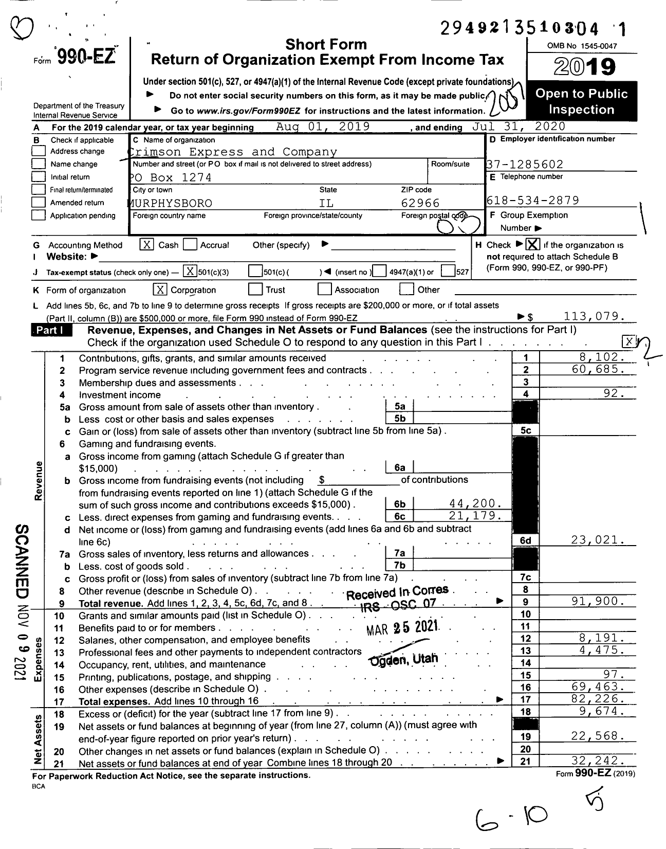 Image of first page of 2019 Form 990EZ for Crimson Express and Company