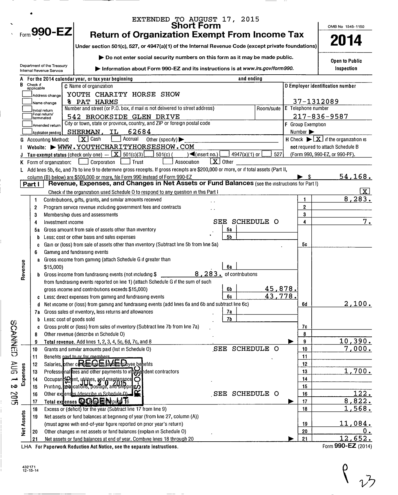 Image of first page of 2014 Form 990EZ for Youth Charity Horse Show