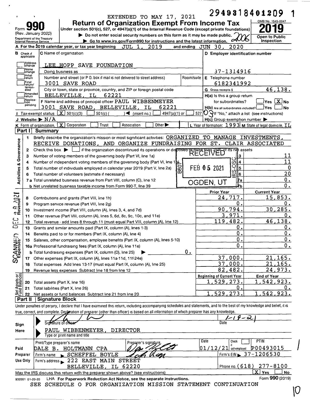 Image of first page of 2019 Form 990 for Lee Hopp Save Foundation