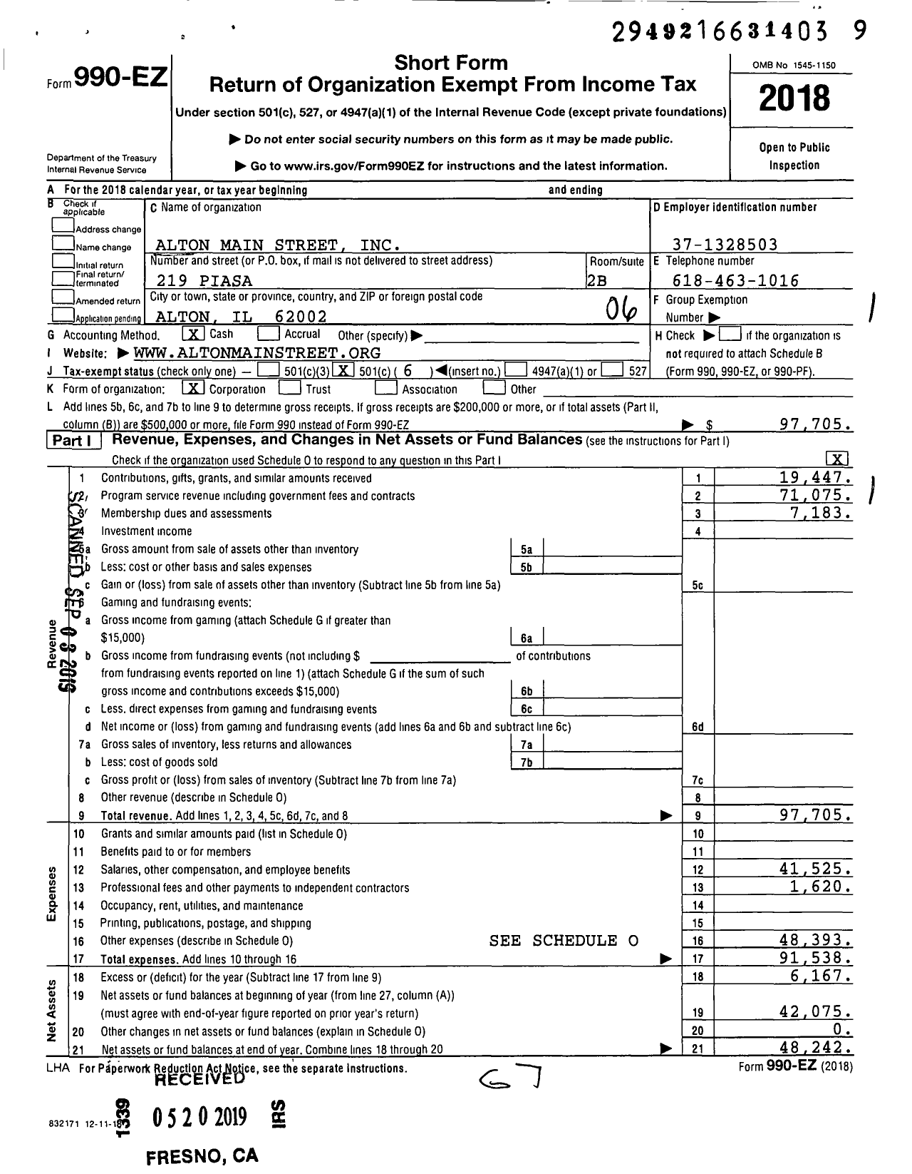 Image of first page of 2018 Form 990EO for Alton Main Street