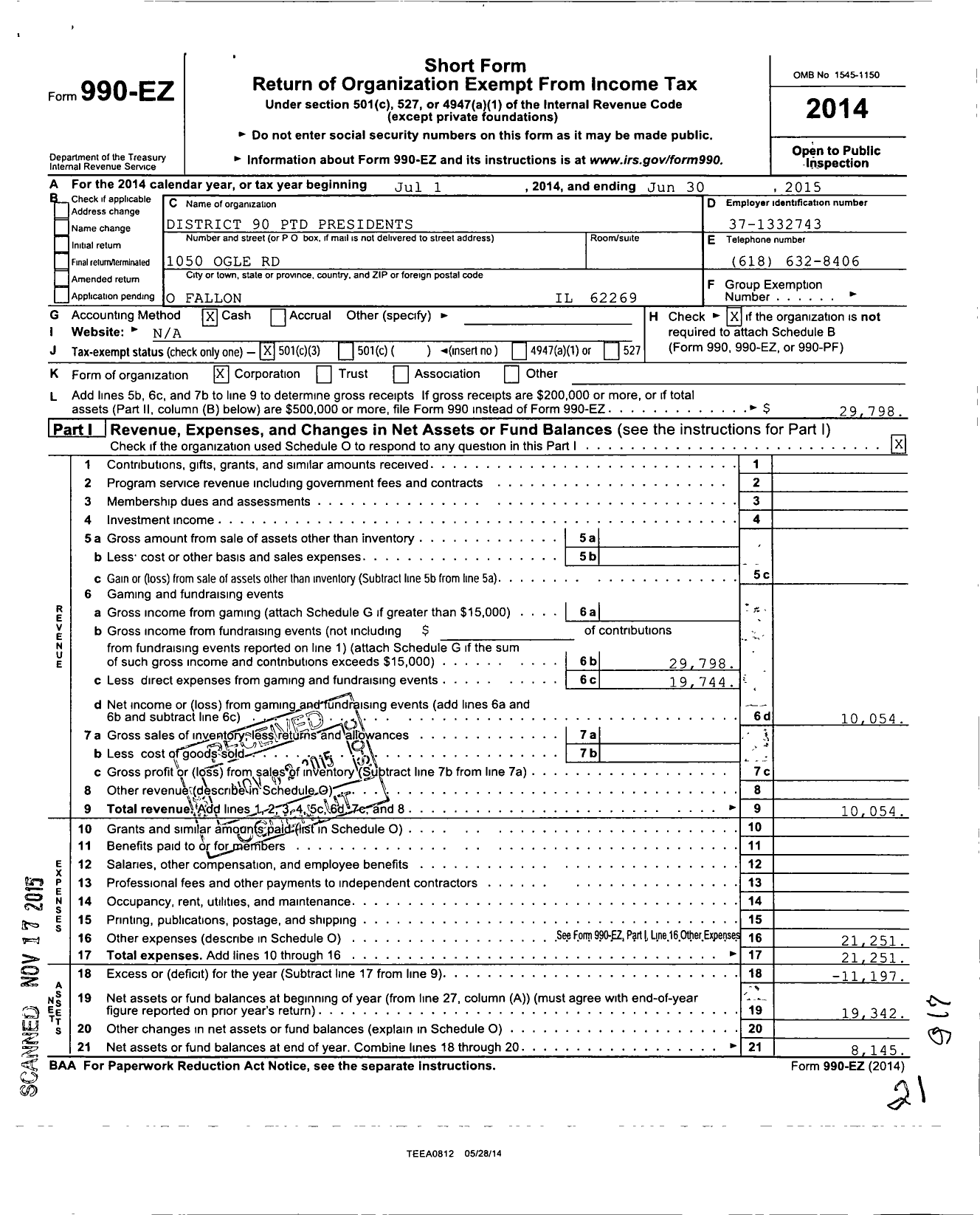 Image of first page of 2014 Form 990EZ for District 90 PTD Presidents