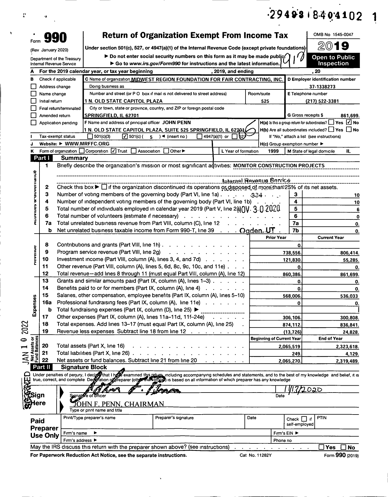 Image of first page of 2019 Form 990O for Midwest Region Foundation for Fair Contracting