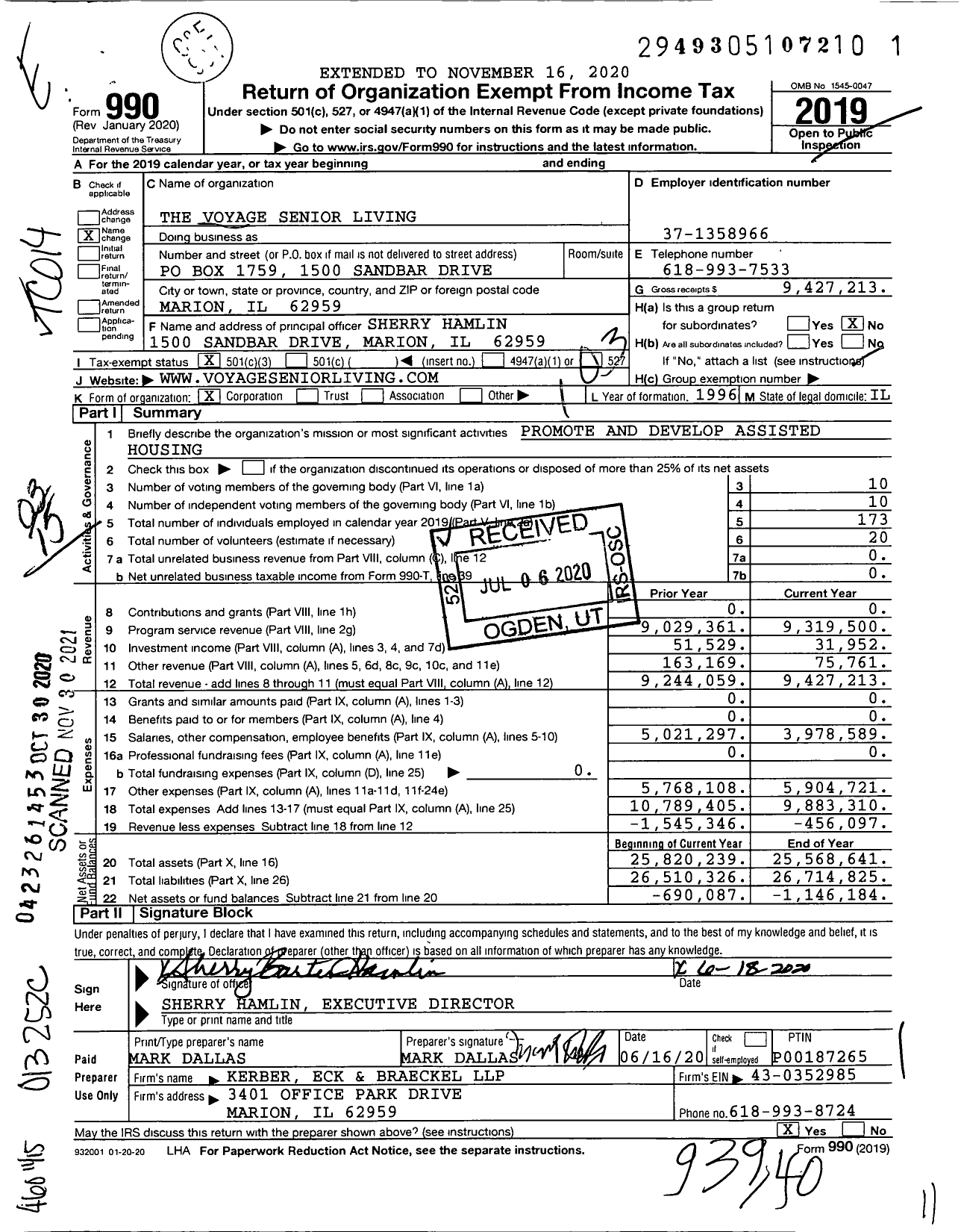 Image of first page of 2019 Form 990 for The Voyage Senior Living