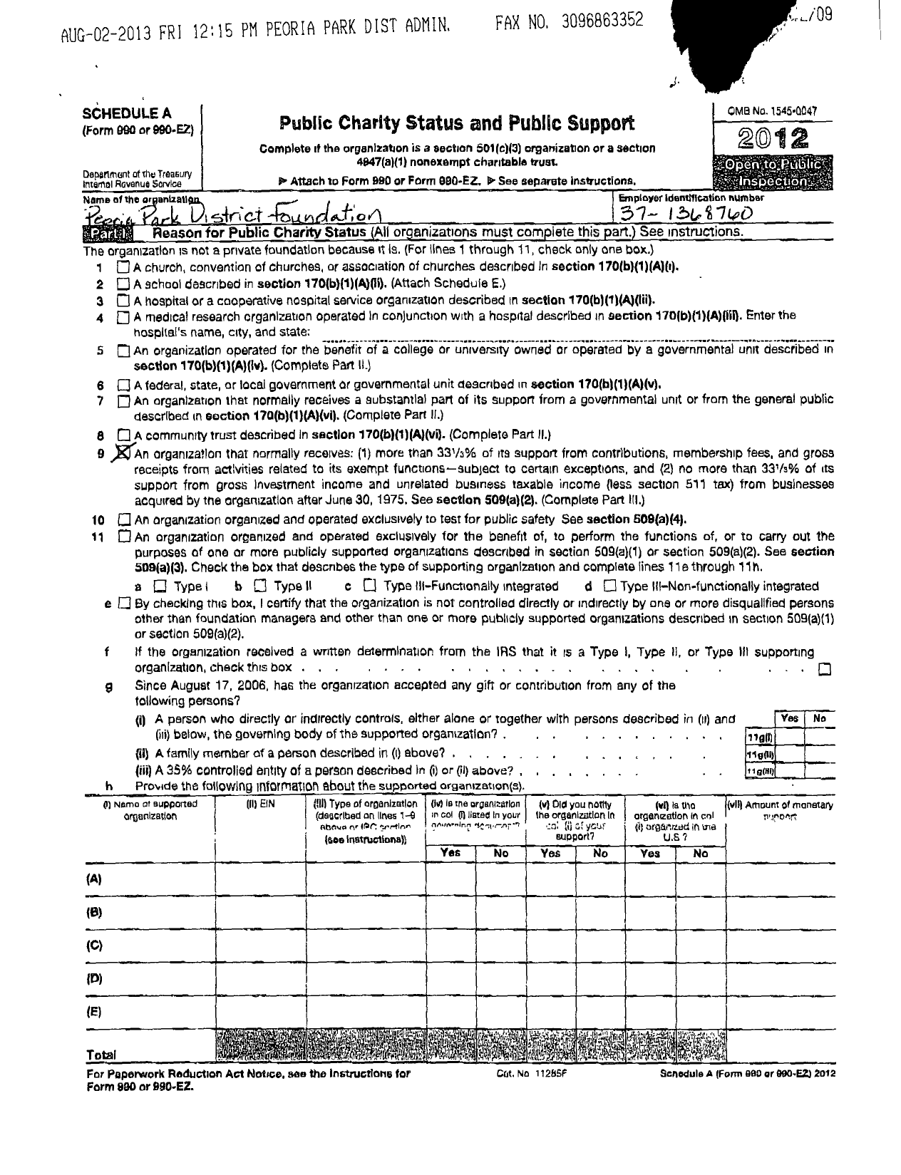 Image of first page of 2011 Form 990ER for Peoria Park District Foundation