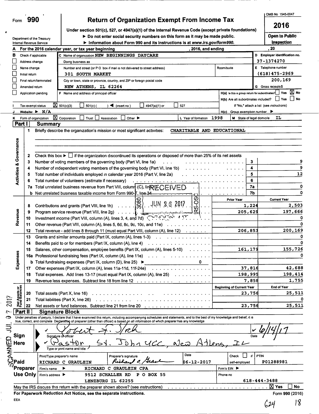 Image of first page of 2016 Form 990 for New Beginnings Daycare