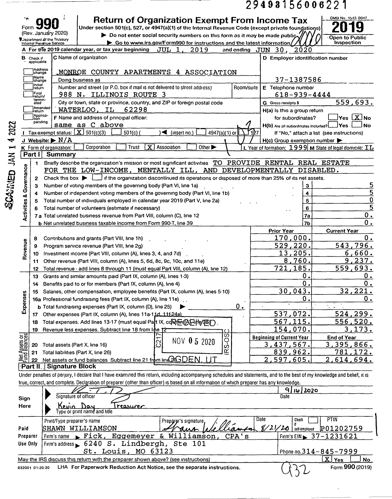 Image of first page of 2019 Form 990 for Monroe County Apartments 4 Association