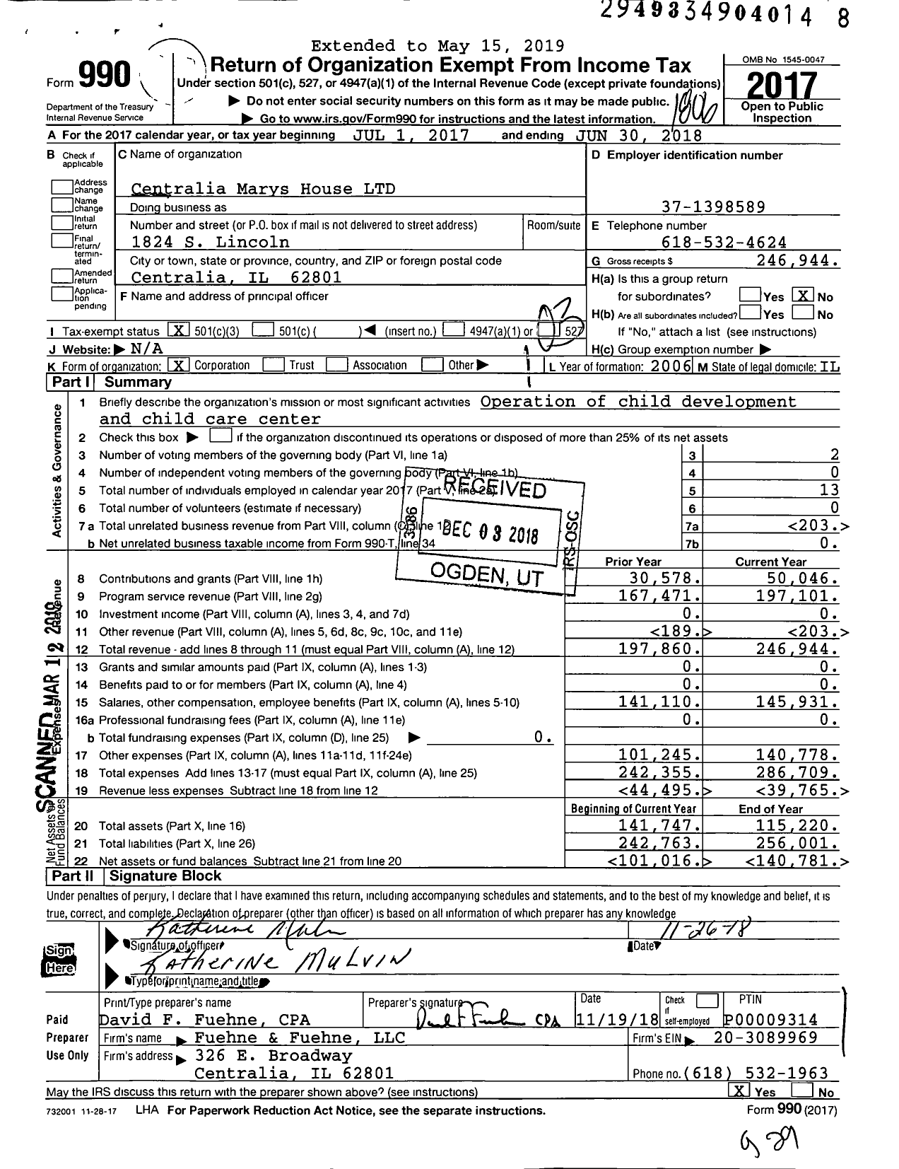 Image of first page of 2017 Form 990 for Centralia Marys House