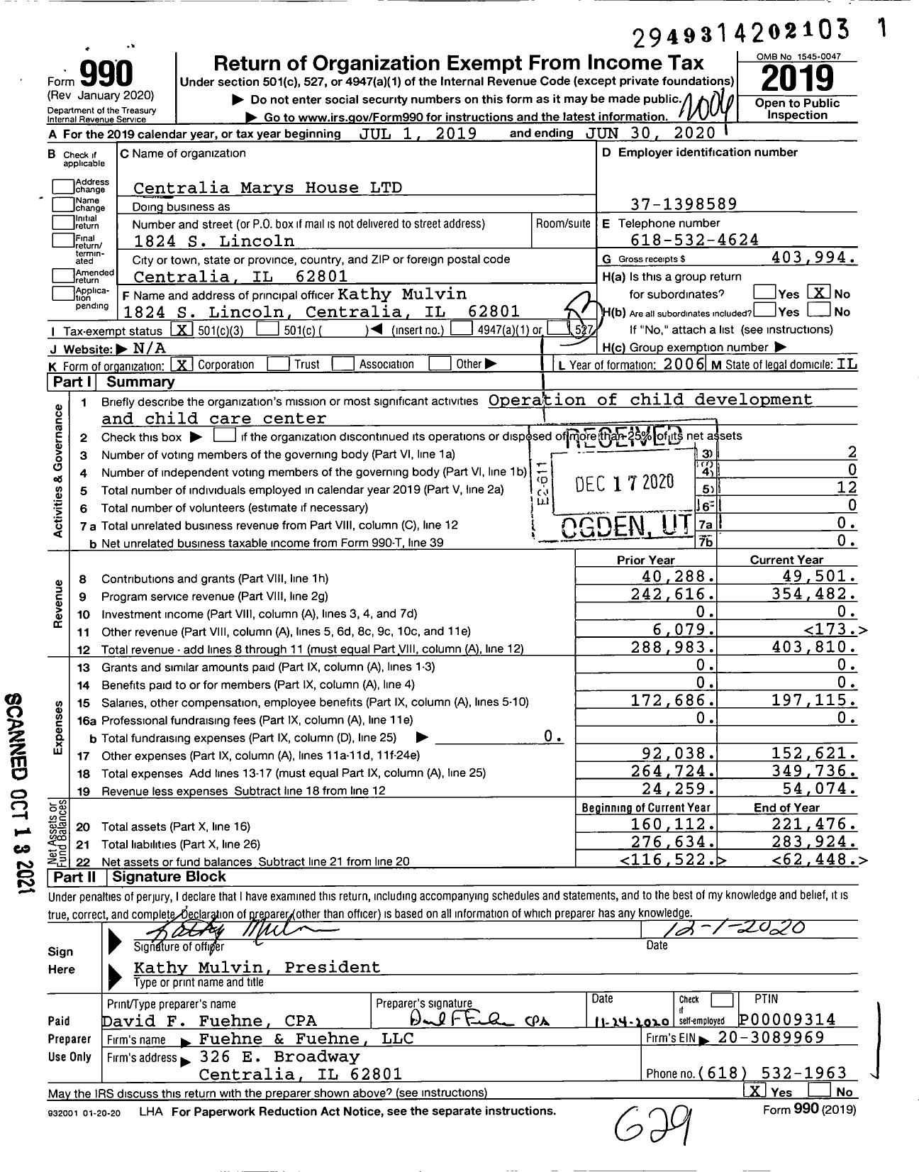 Image of first page of 2019 Form 990 for Centralia Marys House