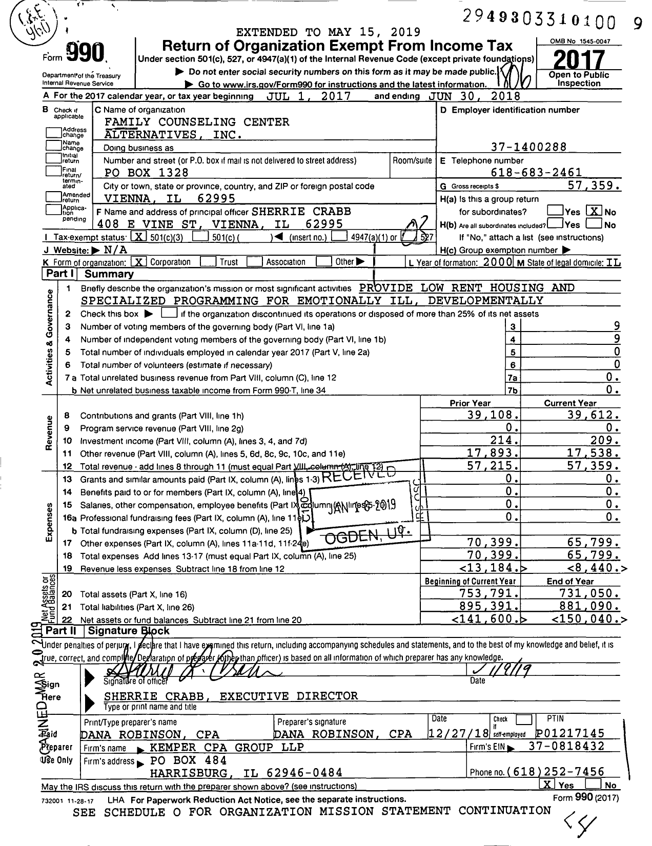 Image of first page of 2017 Form 990 for Family Counseling Center Alternatives