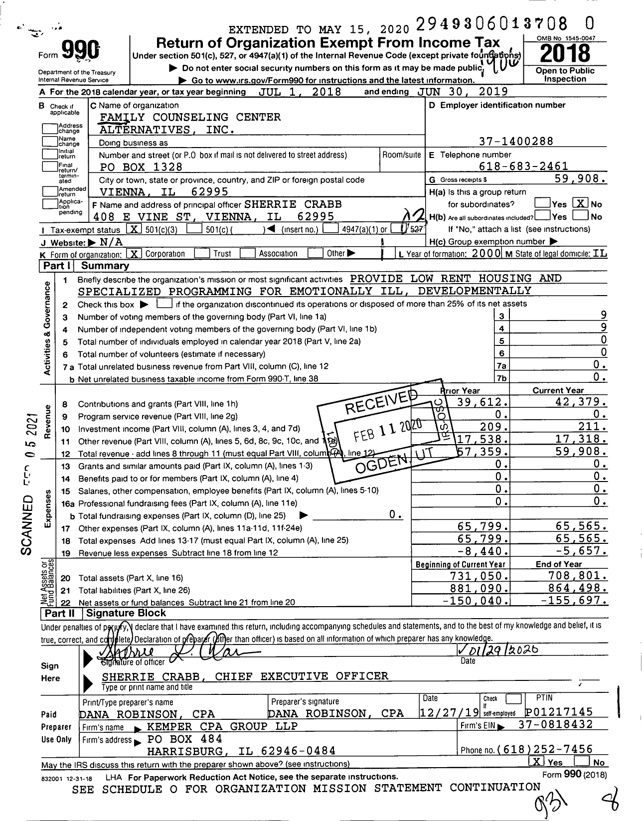 Image of first page of 2018 Form 990 for Family Counseling Center Alternatives