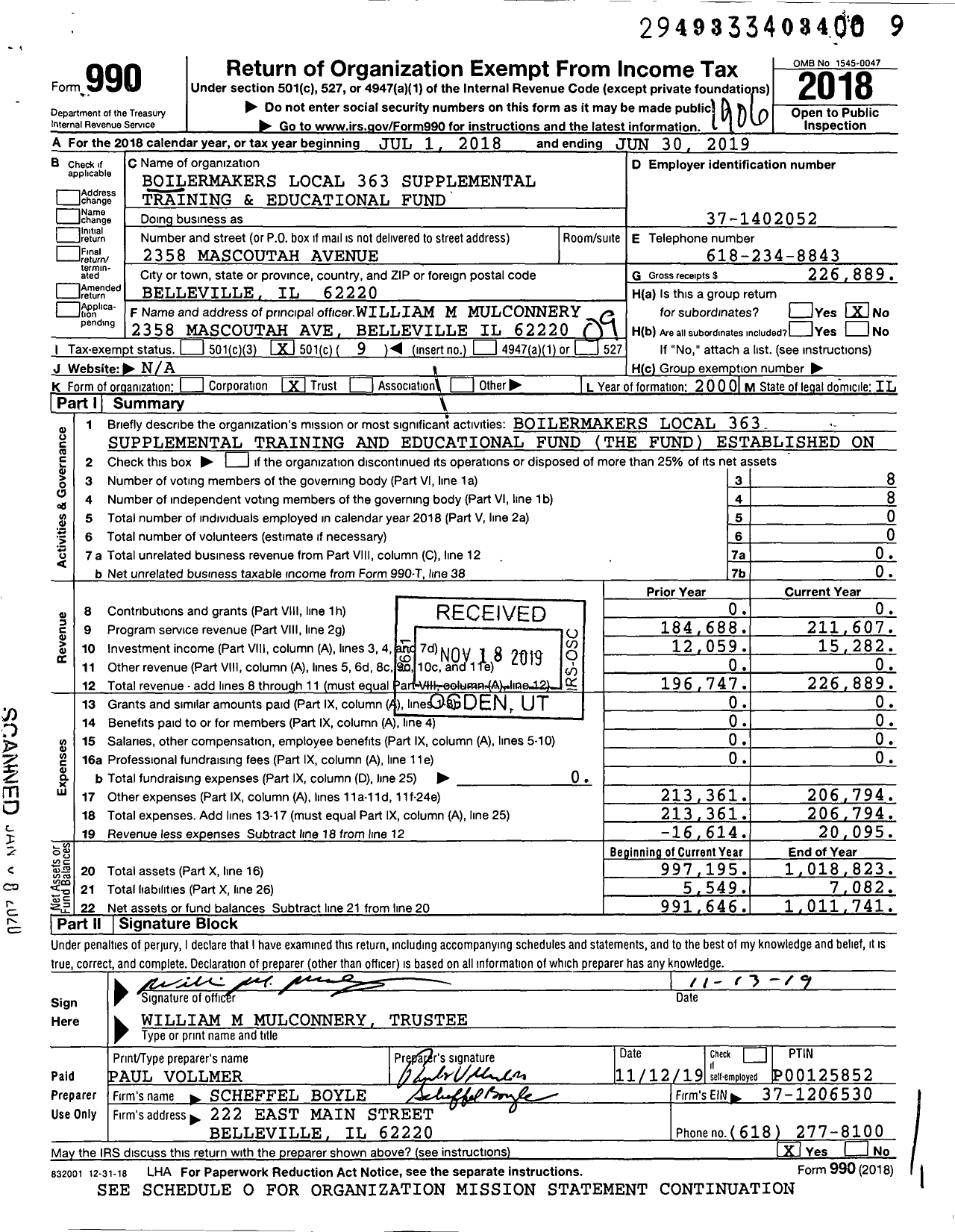 Image of first page of 2018 Form 990O for Boilermakers Local 363 Supplemental Training and Educational Fund