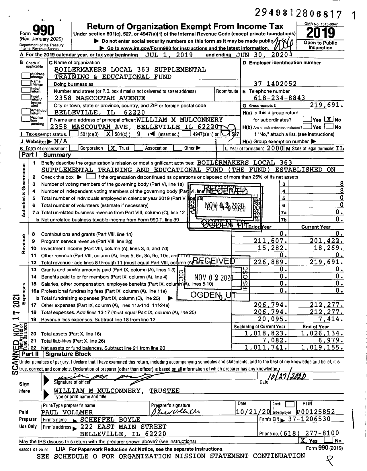 Image of first page of 2019 Form 990O for Boilermakers Local 363 Supplemental Training and Educational Fund