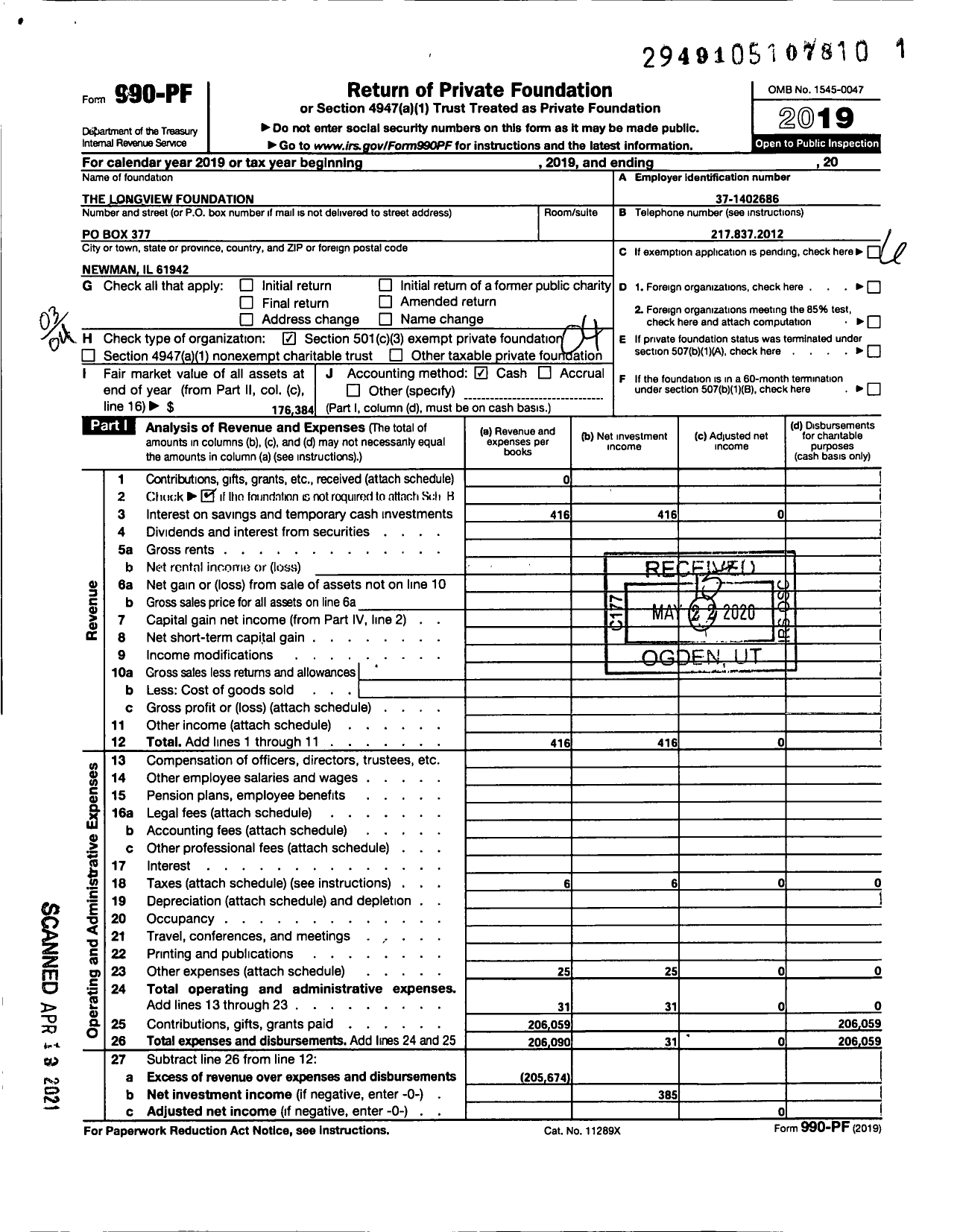 Image of first page of 2019 Form 990PF for The Longview Foundation