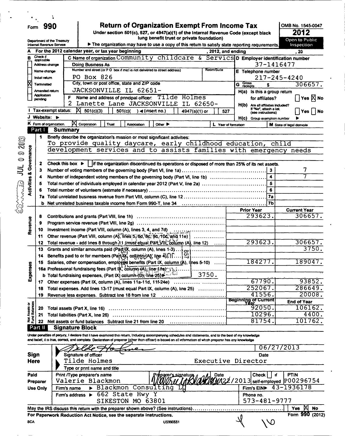 Image of first page of 2012 Form 990 for Community Childcare & Service