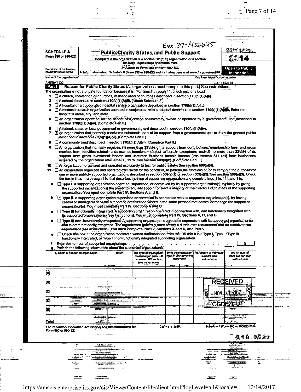 Image of first page of 2014 Form 990ER for Ashrat