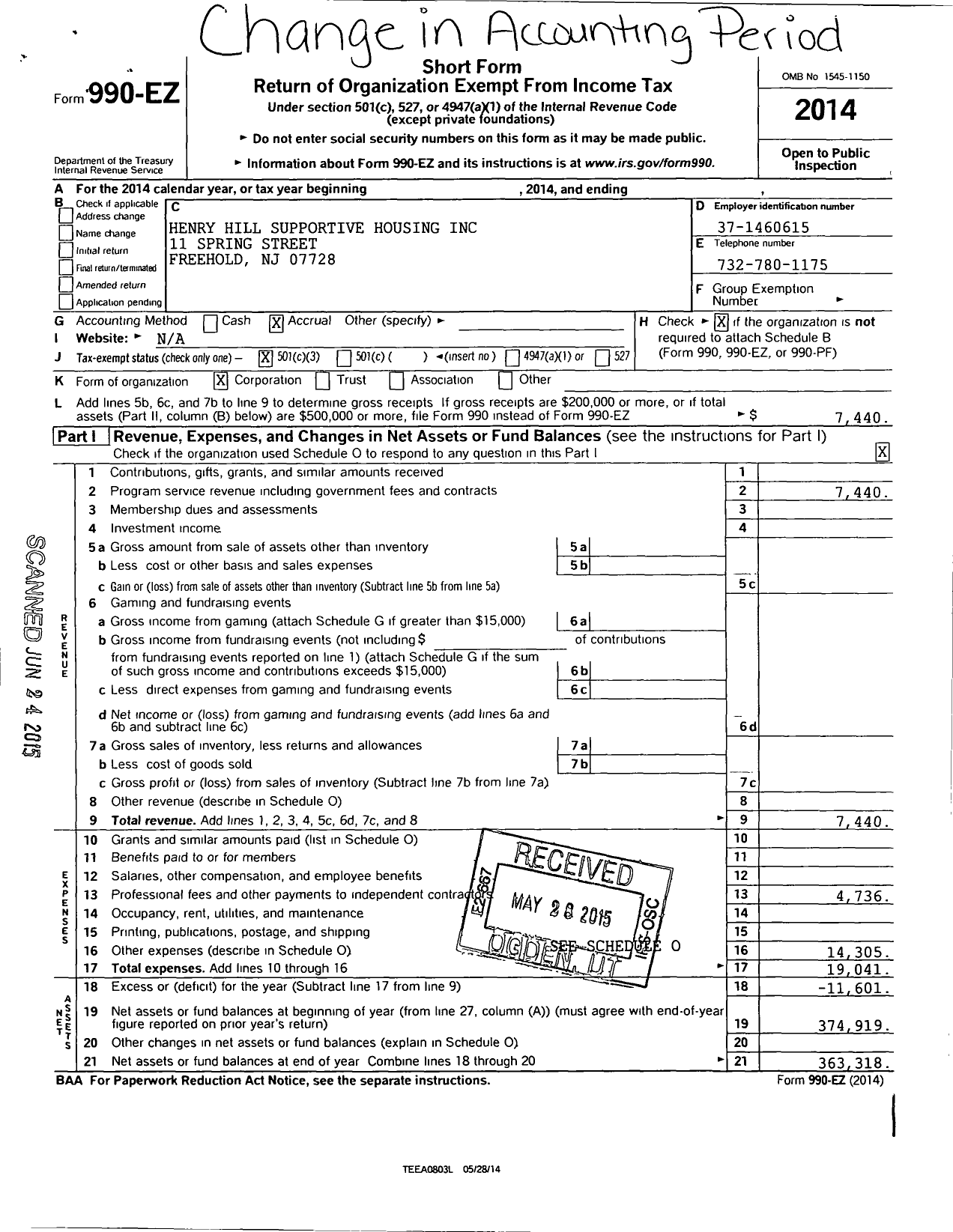 Image of first page of 2014 Form 990EZ for Henry Hill Supportive Housing