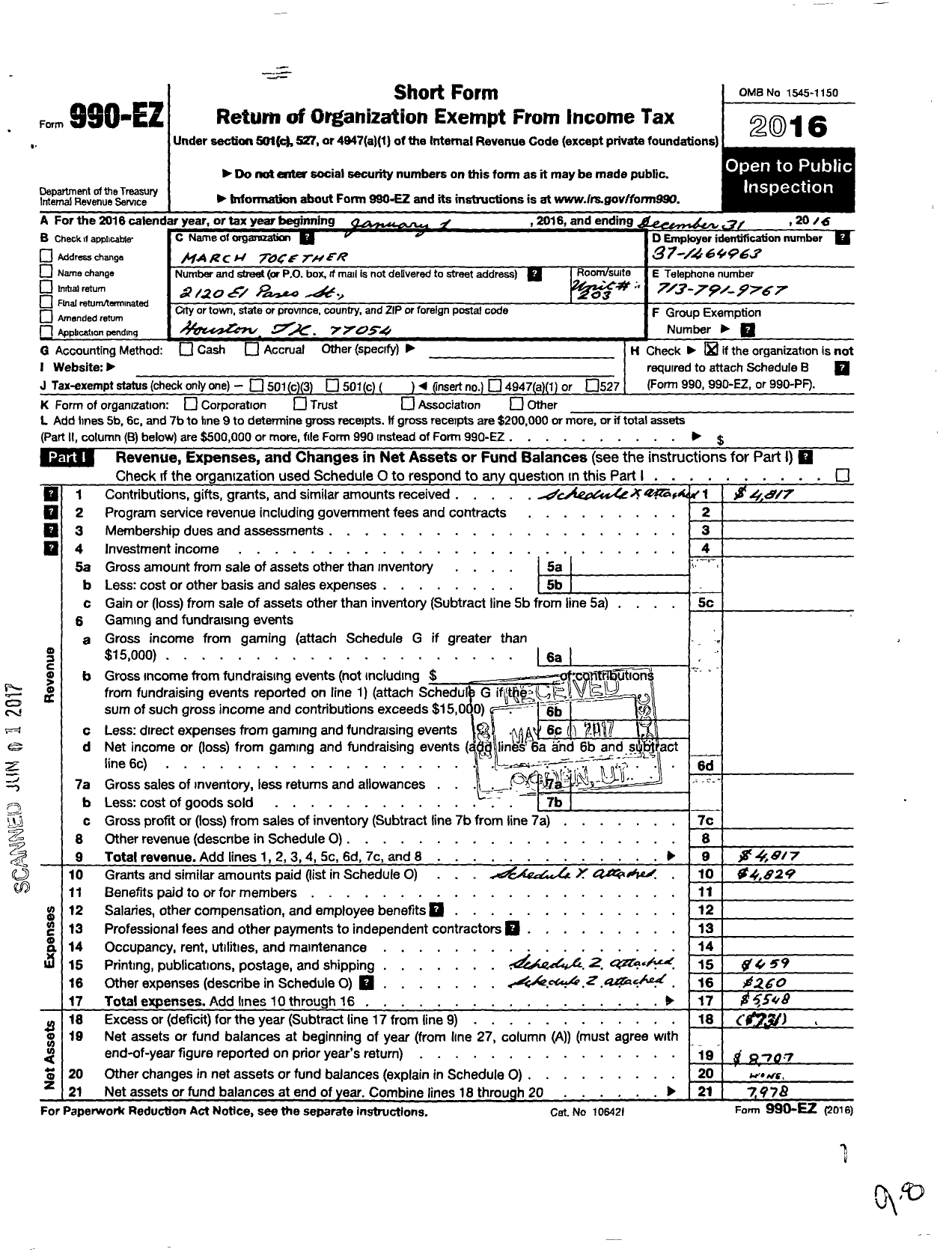 Image of first page of 2016 Form 990EO for March Together