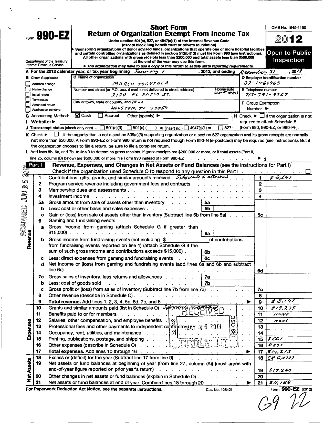 Image of first page of 2012 Form 990EO for March Together