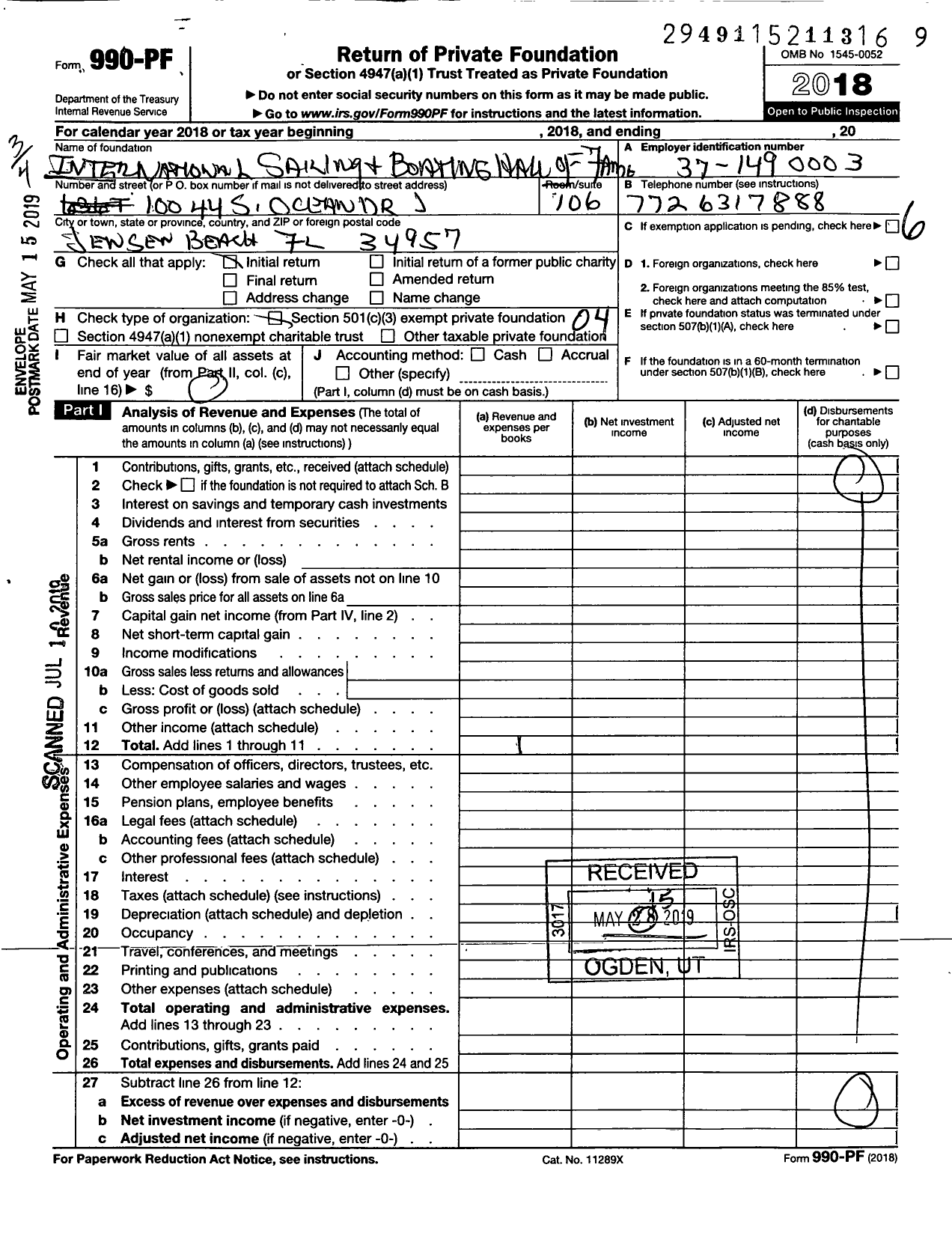 Image of first page of 2018 Form 990PF for International Sailing & Boating Hall of Fame