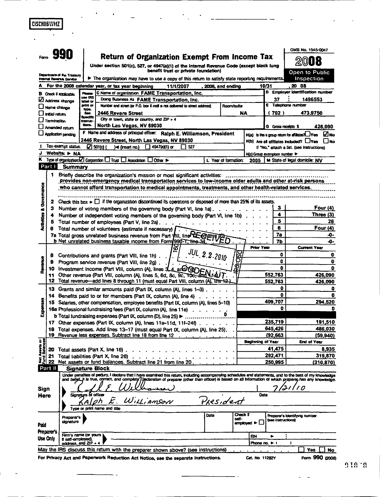 Image of first page of 2007 Form 990R for Fame Transportation