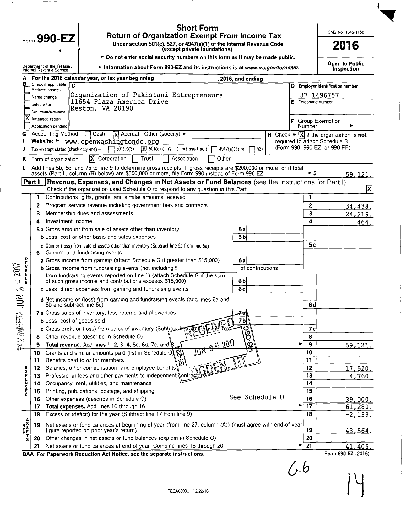Image of first page of 2016 Form 990EO for Open-Dc