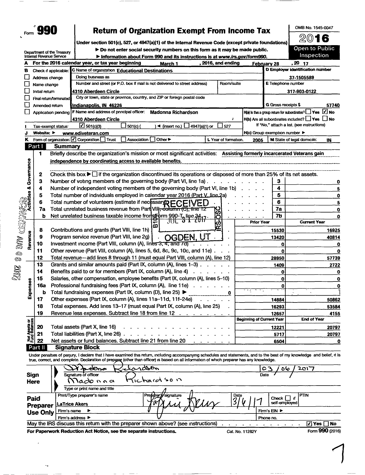 Image of first page of 2016 Form 990 for Educational Destinations