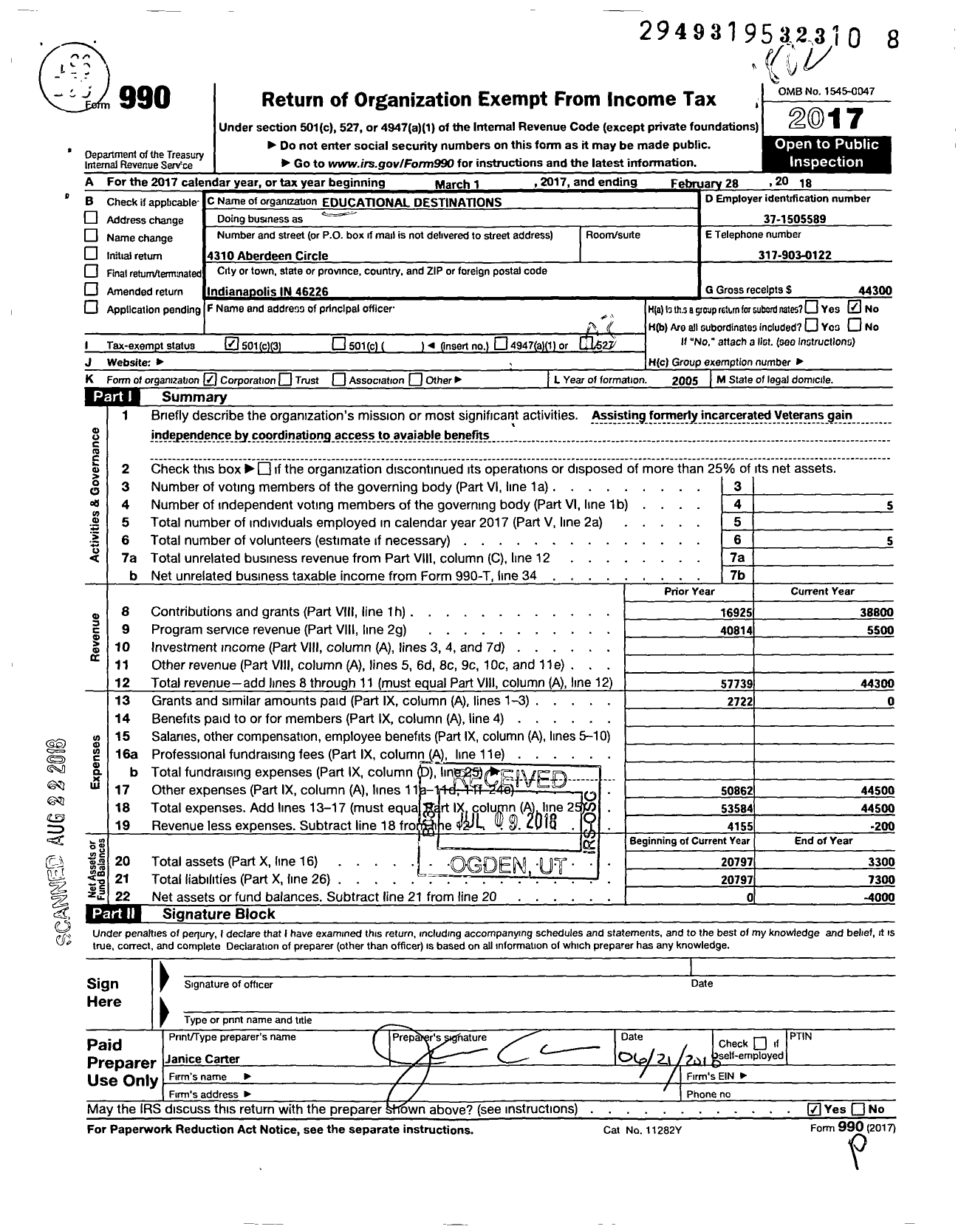 Image of first page of 2017 Form 990 for Educational Destinations