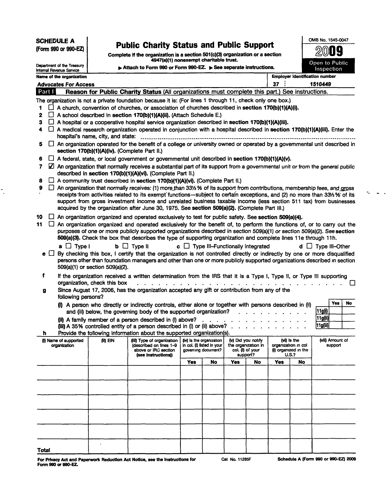 Image of first page of 2009 Form 990ER for Advocate for Access