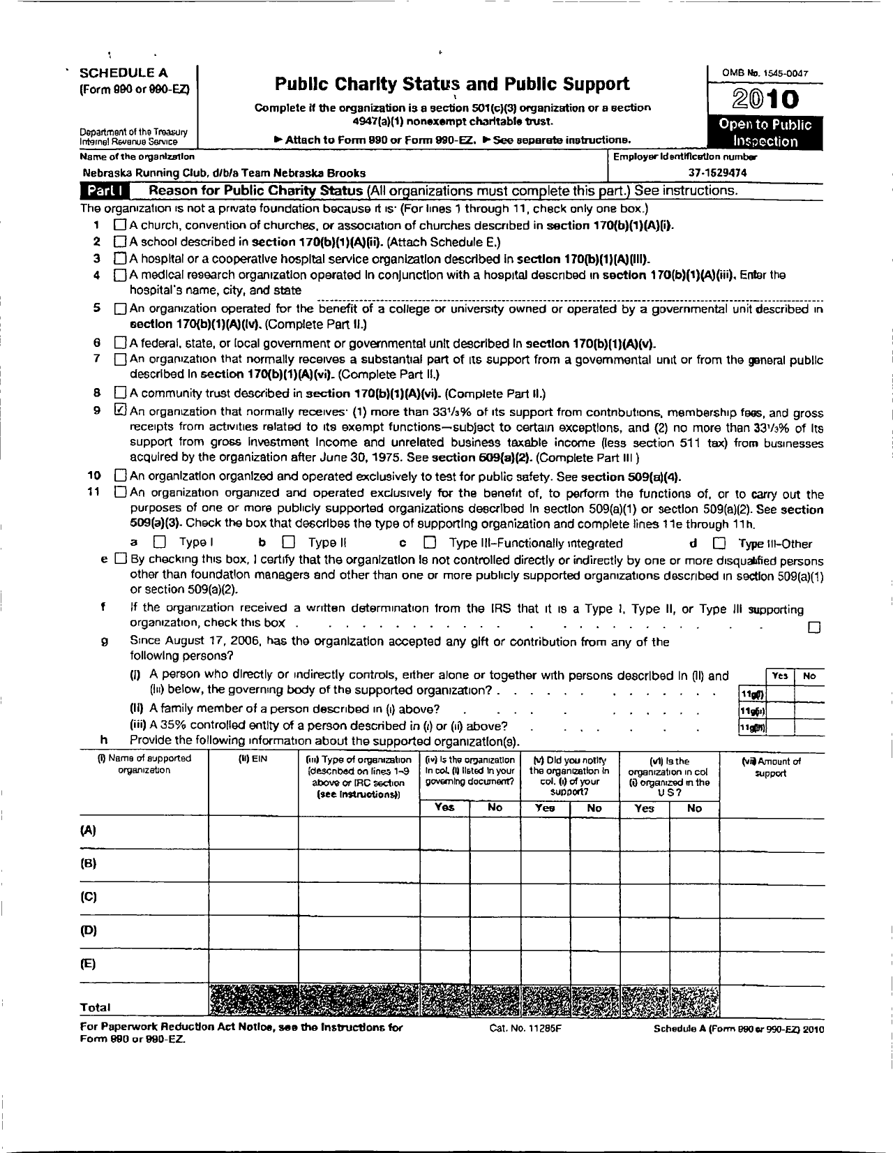 Image of first page of 2010 Form 990R for Nebraska Running Club