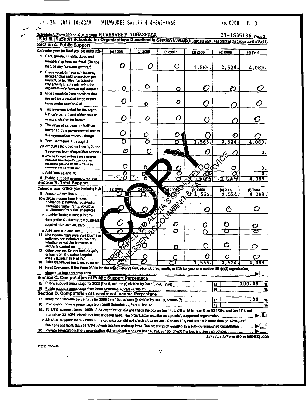 Image of first page of 2009 Form 990ER for Riverwest Yogashala