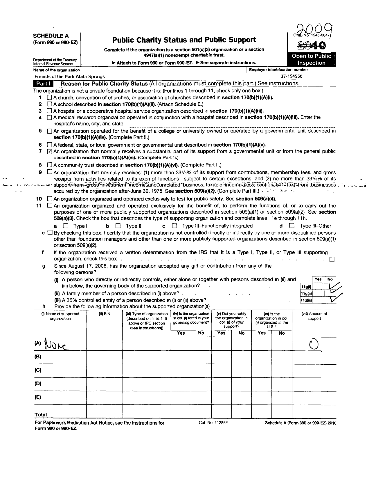 Image of first page of 2009 Form 990ER for Friends of the Park Abita Springs LLC