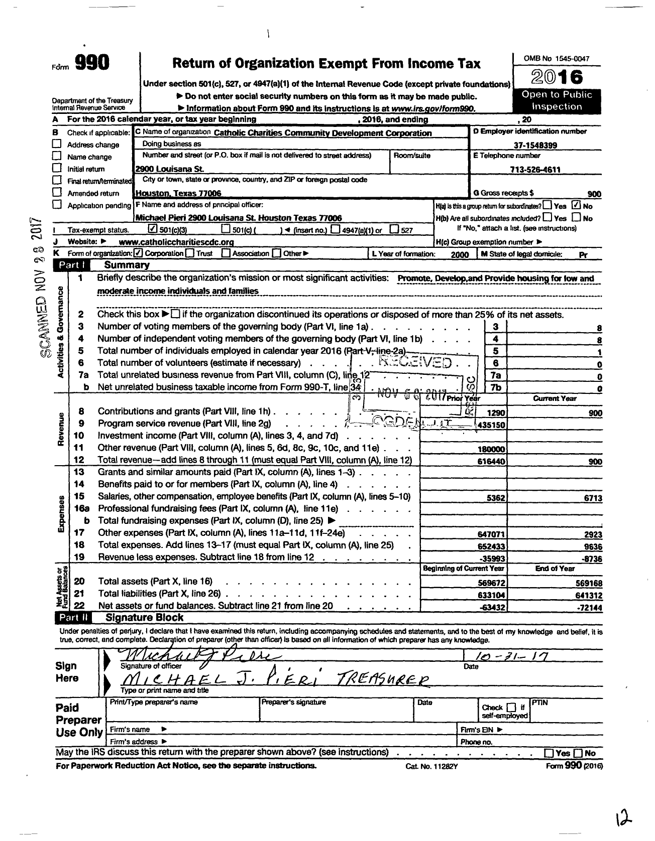 Image of first page of 2016 Form 990 for Catholic Charities Community Development Corporation
