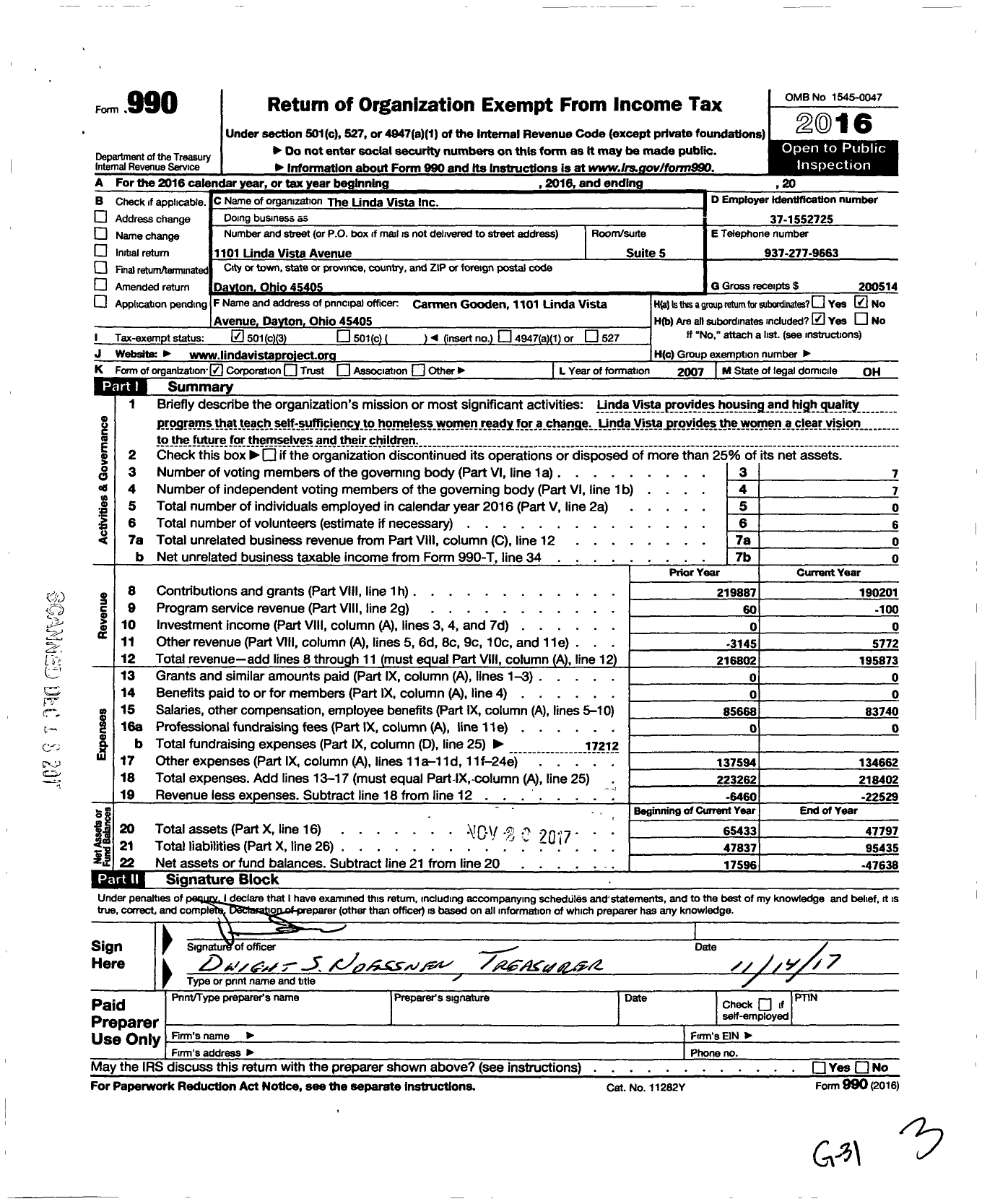 Image of first page of 2016 Form 990 for The Linda Vista