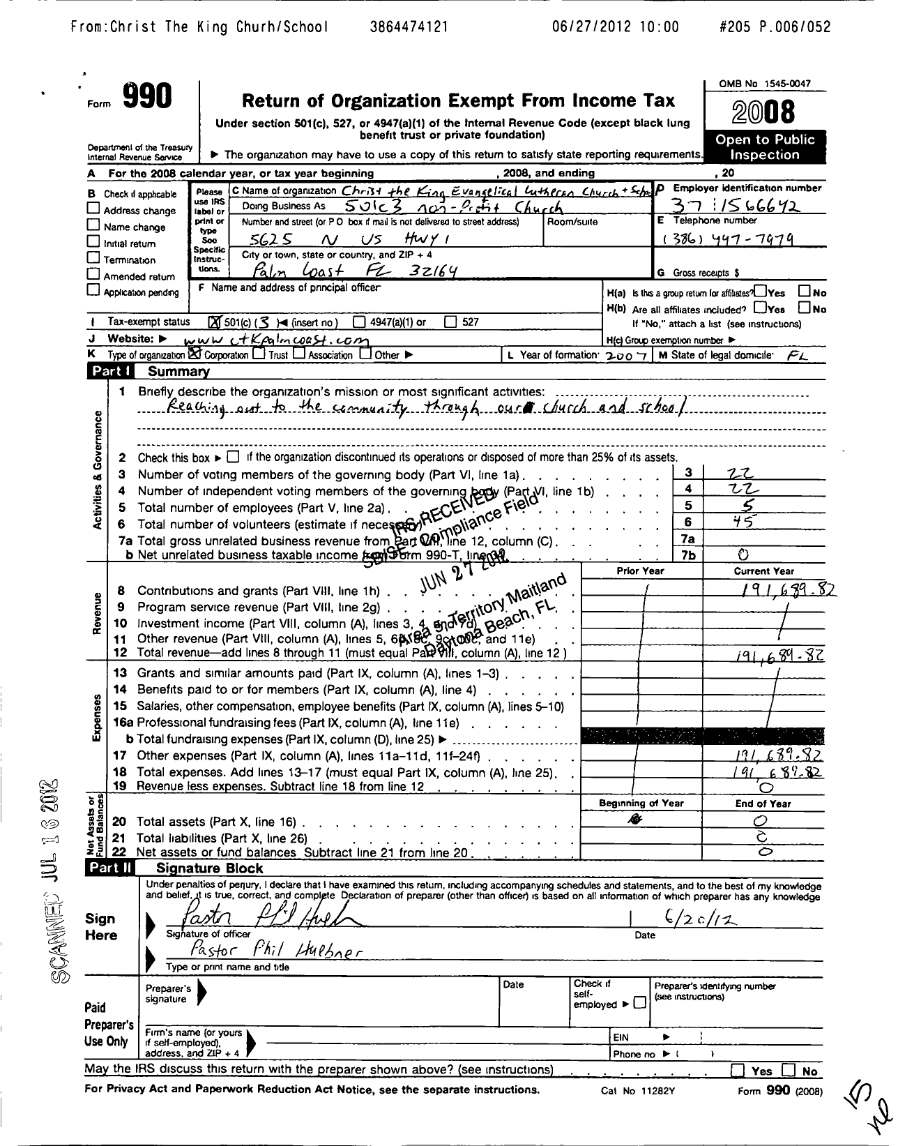 Image of first page of 2008 Form 990 for Christ the King Lutheran Church - 57