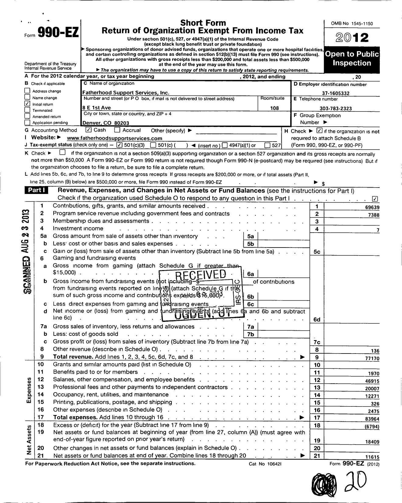 Image of first page of 2012 Form 990EZ for Fatherhood Support Services