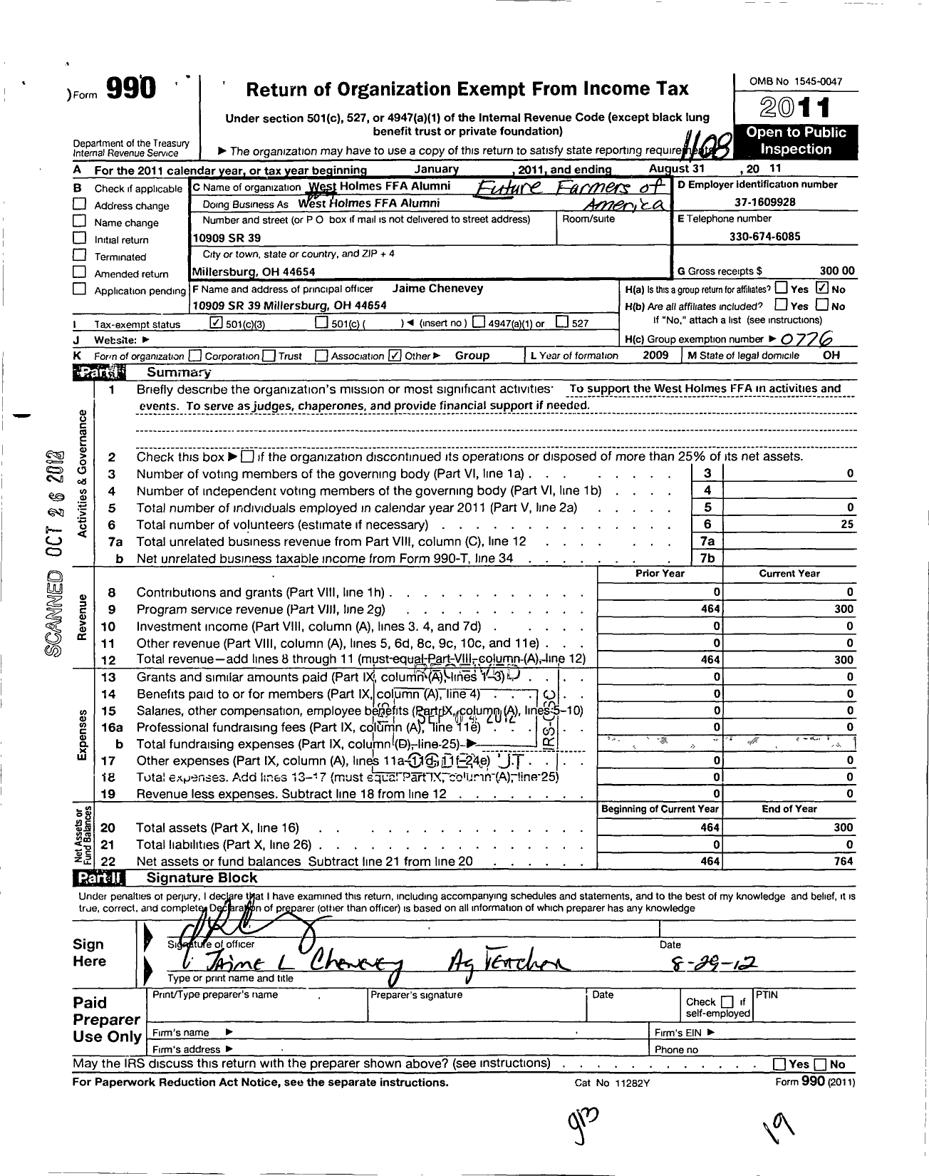 Image of first page of 2010 Form 990 for West Holmes Ffa Alumni Future Farmers of America