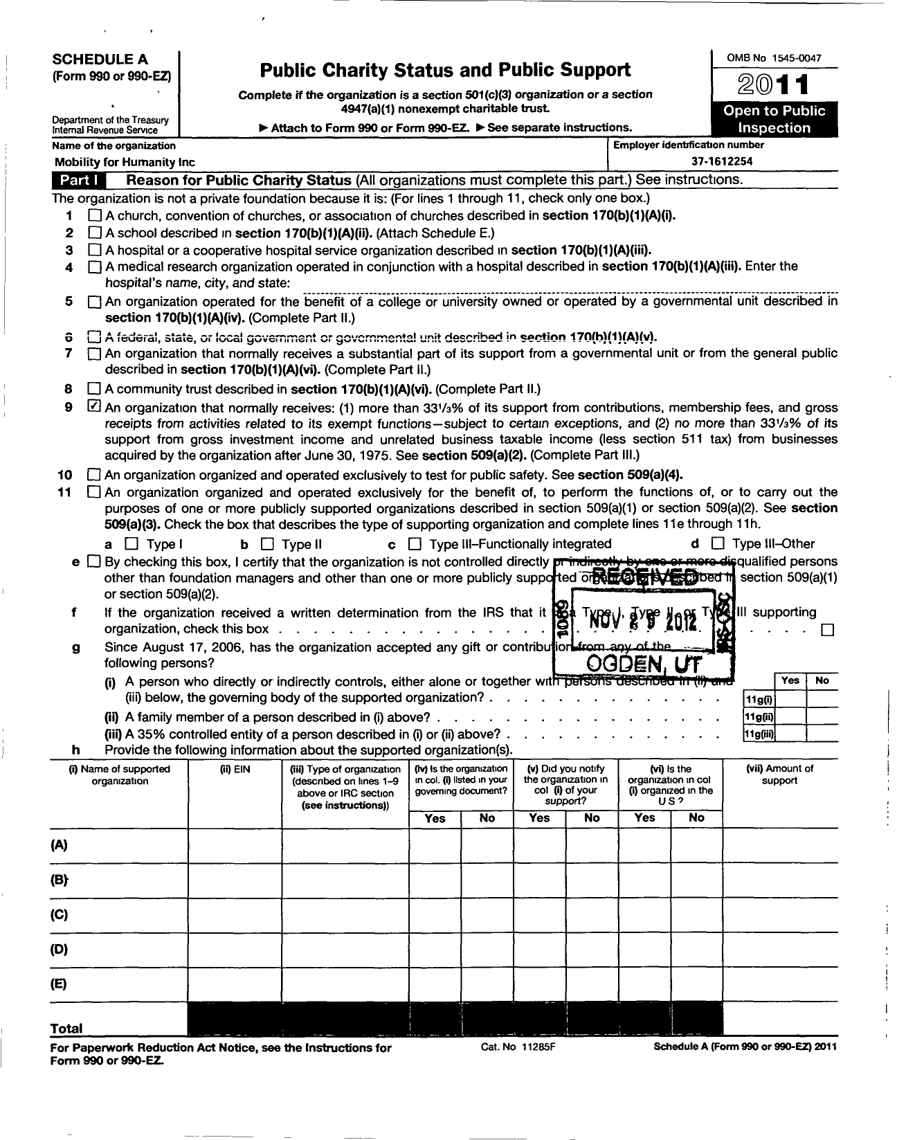 Image of first page of 2011 Form 990ER for Mobility for Humanity