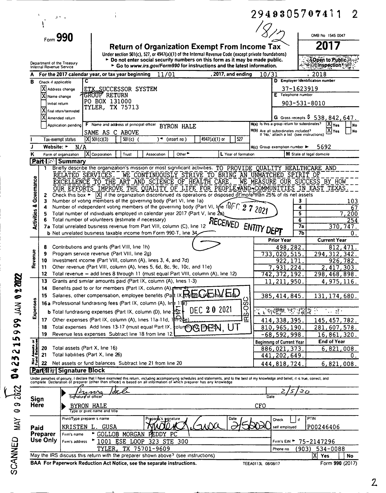 Image of first page of 2018 Form 990 for East Texas Medical Center Reg Healthcare Group Return